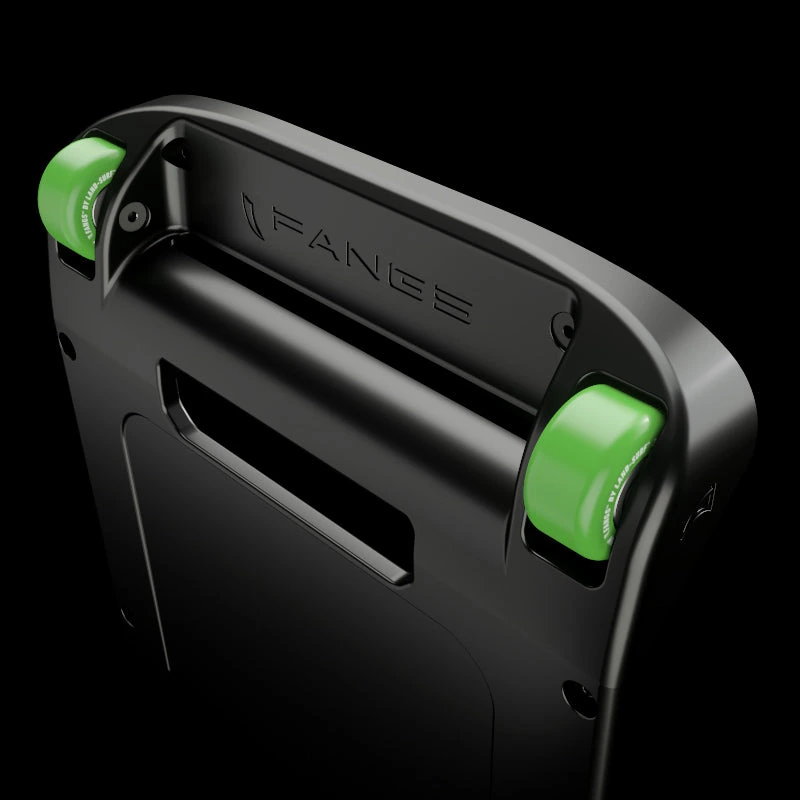 Land-Surf FANGS 3.0 bumper with green wheels.