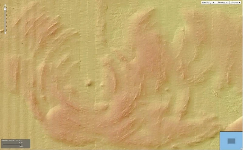 Bathymetry showing a concentric seafloor feature off Miami Beach.
